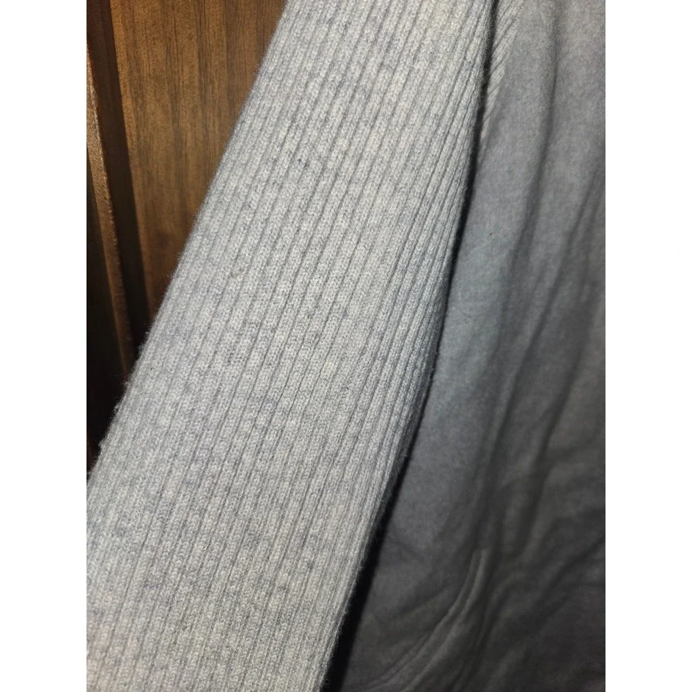 Kinross Cashmere Wool Blend Ribbed Sleeve Open Front Coat Light Blue Grey XL